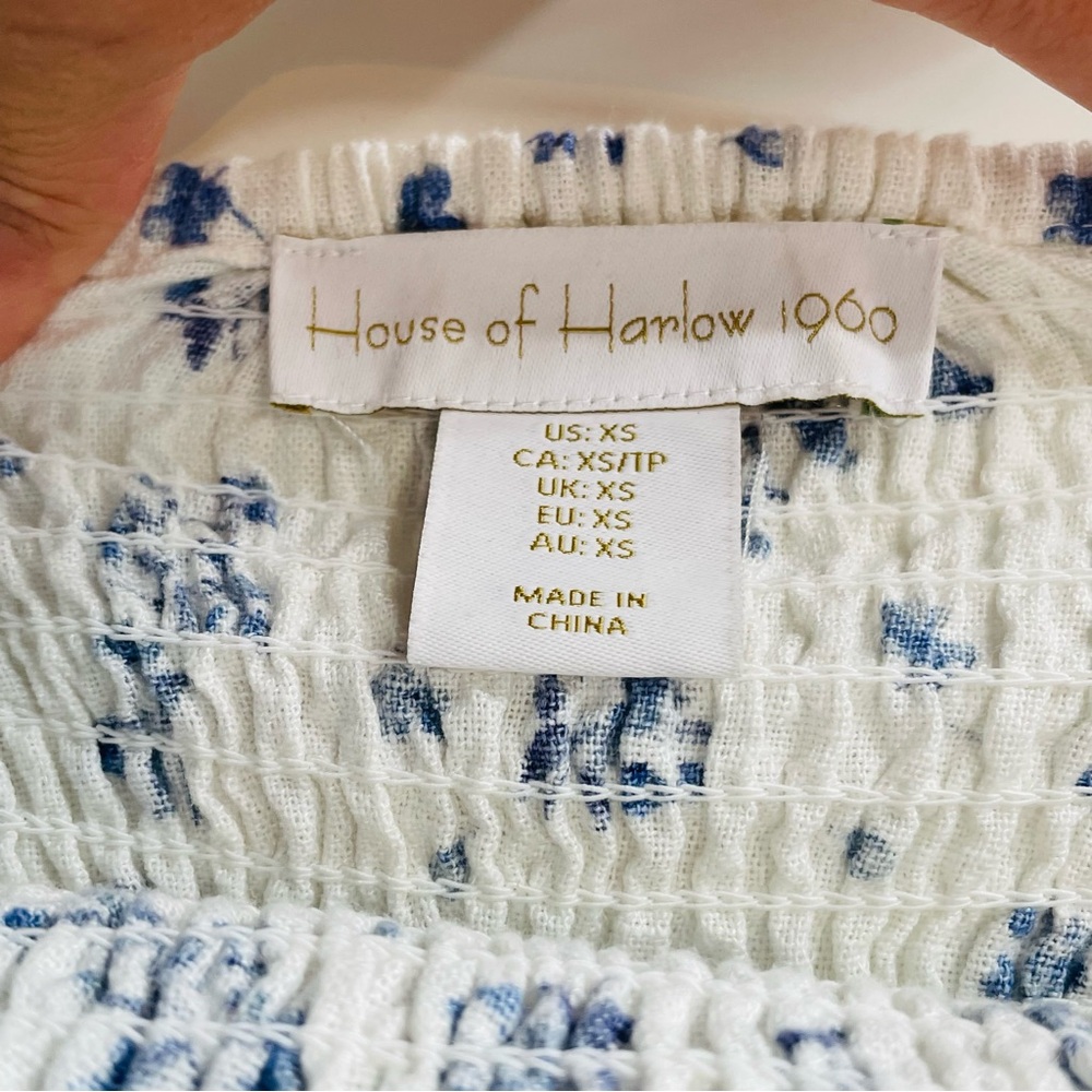 House of Harlow Dress Smocked White Floral Linen Midi Cottagecore Size XS - Picture 10 of 11